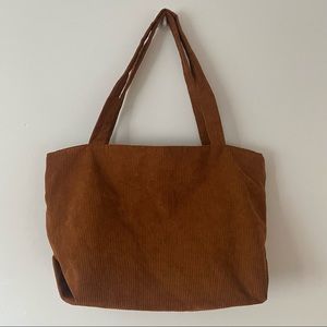 Corduroy tote bag with zipper closure